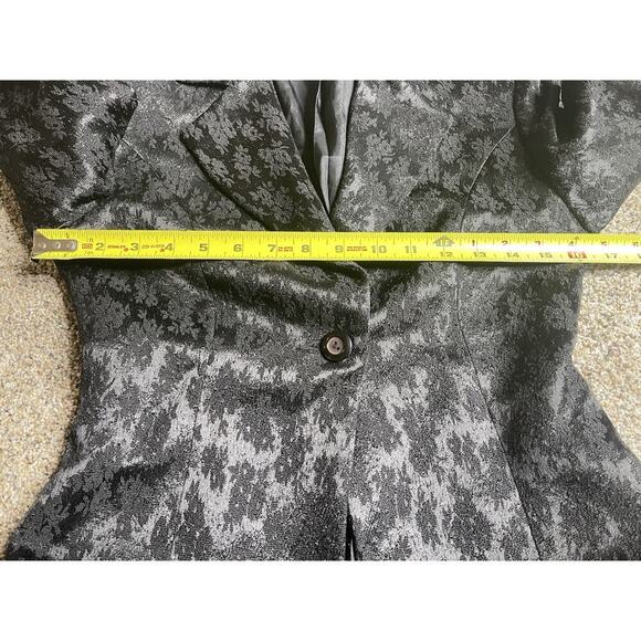 Vintage Black Jacquard Coat Jacket Faux Fur Trim Y2K Goth Whimsigoth Small - Picture 10 of 10